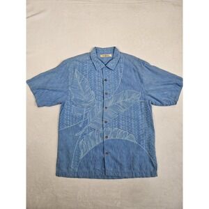 Tommy Bahama Men's Hawaiian Shirt Blue Floral SS 100% Silk Sz‎ Large